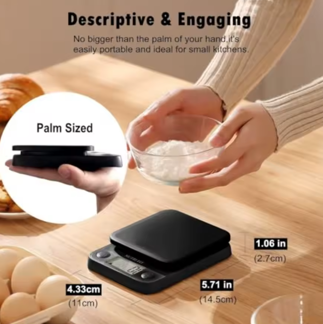 Small Digital Kitchen Scale for Weight Loss Baking Cooking Coffee with 11lb Max Ccity 0.5g Increment LCD Smart Tare Easy to Use