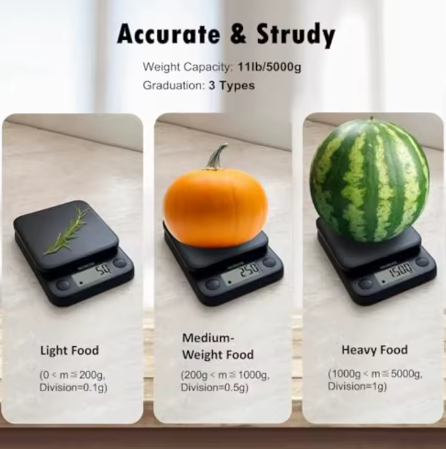 Small Digital Kitchen Scale for Weight Loss Baking Cooking Coffee with 11lb Max Ccity 0.5g Increment LCD Smart Tare Easy to Use